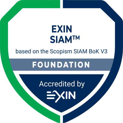 EXIN SIAM Foundation badge with accreditation details on a white background
