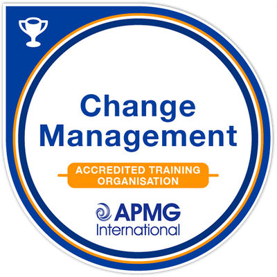 APMG International badge for Change Management training organization on a white background