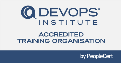 DevOps Institute accredited training organization badge by PeopleCert on a white background