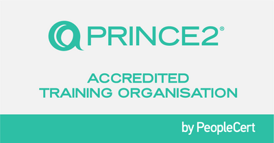 PRINCE2 accredited training organization logo with PeopleCert on a light blue background